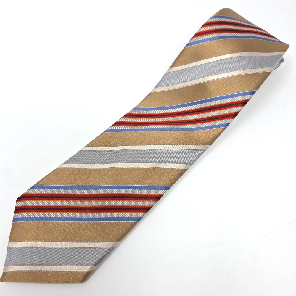 Ermenegildo Zegna Tie Mens Gold Silver Striped Silk Business Classic 58''